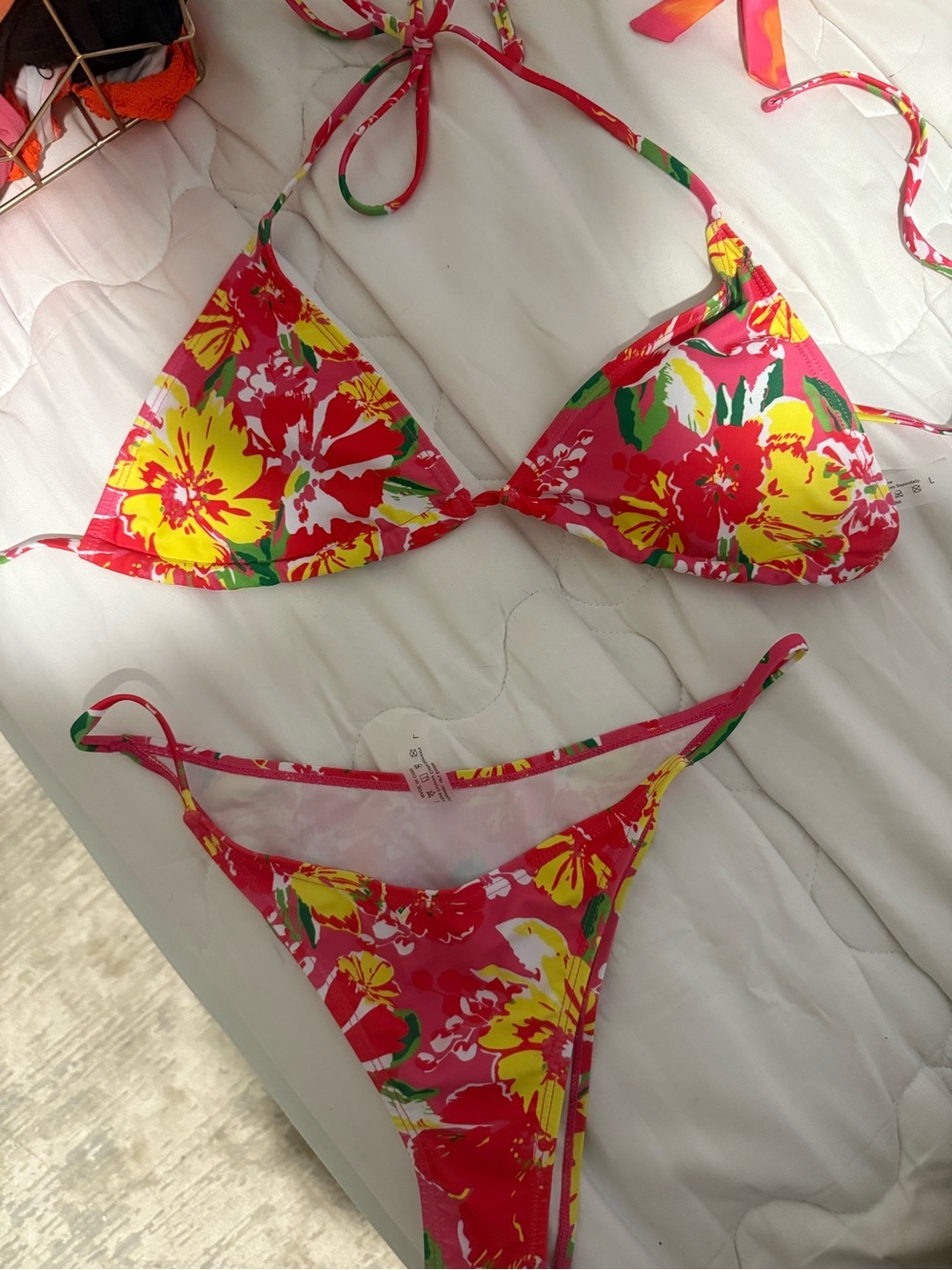 SHEIN Red Floral Tie Bikini Set Size large